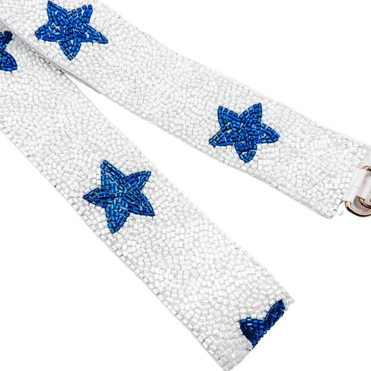 White Blue Star Seed Beaded Crossbody Bag Strap