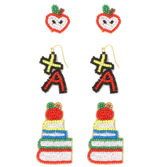 3 Pair Teacher School Themed Beaded Earrings