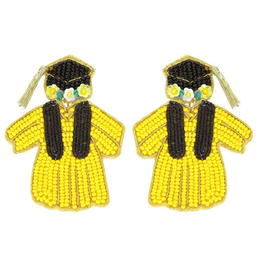 Yellow Gold Graduation Gown Beaded Earrings