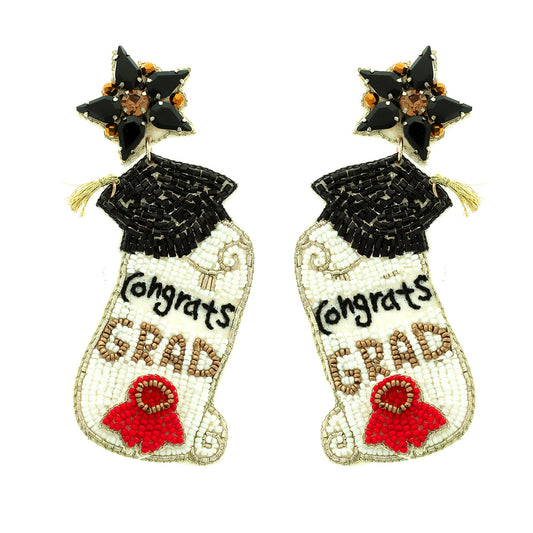 Congrats GRAD Diploma Cap Beaded Earrings