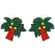 Tropical Palm Tree Seed Bead Dangle Earrings