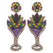 Mardi Gras Cocktail Glass Jewel Beaded Earrings