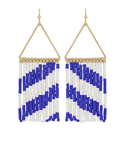 Blue White Football Team Colors Triangle Beaded Earrings