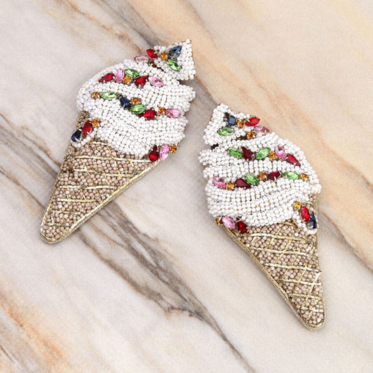 Swarovski Crystal Seed Beaded Ice Cream Cone Earrings