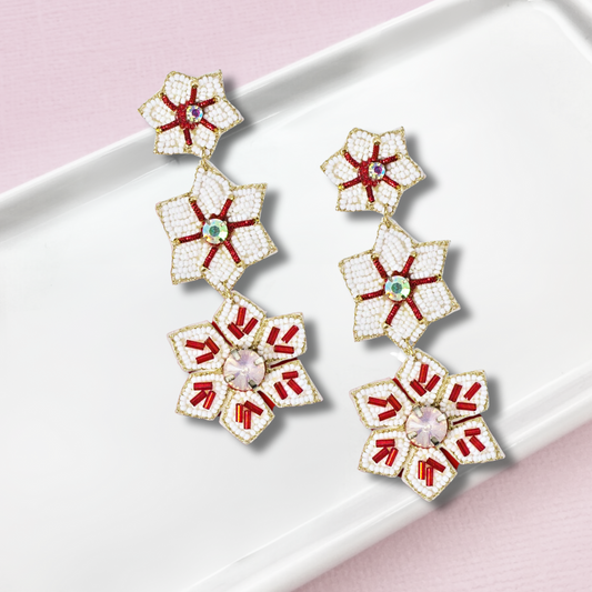 3-Tier Snowflake White Crystal & Seed Bead Earrings