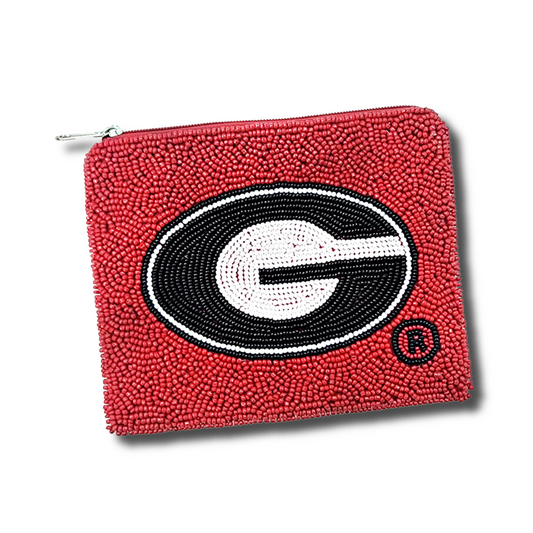 Football UGA Logo Red Beaded Storage Coin Pouch
