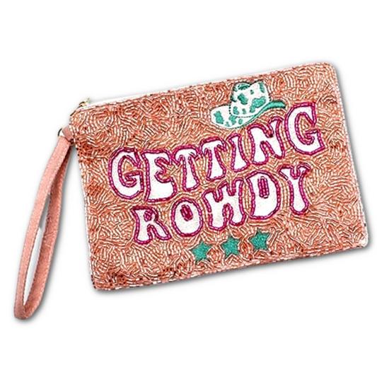 GETTING ROWDY Beaded Wristlet Clutch Bag