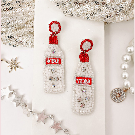 Iconic Brand Vodka Bottle Beaded Rhinestone Earrings