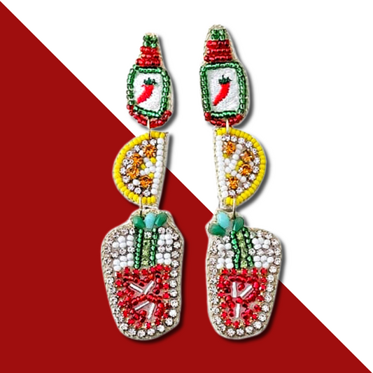 Bloody Mary Cocktail Beaded Rhinestone Earrings