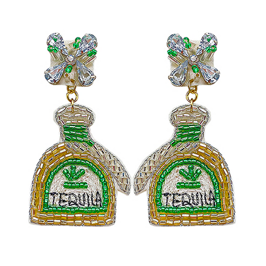 Iconic Tequila Brand Bottle Crystal Beaded Earrings