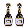 Black White Champagne Bottle Crystal Beaded Earrings