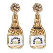 Gold Champagne Bottle Crystal Beaded Earrings