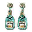 Turquoise Champagne Bottle Crystal Beaded Earrings