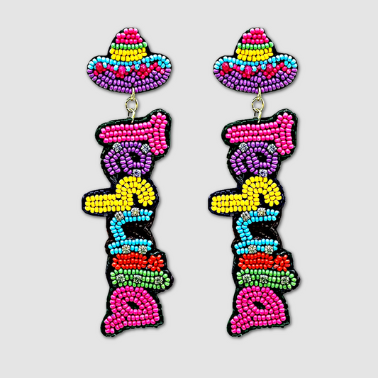 TEQUILA Word Cocktail Seed Beaded Party Earrings
