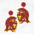 USC Trojans Football Team Mascot Leather Glitter Earrings