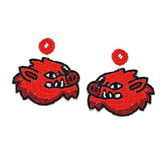 Woo Pig Arkansas Razorback Seed Beaded Football Team Earrings