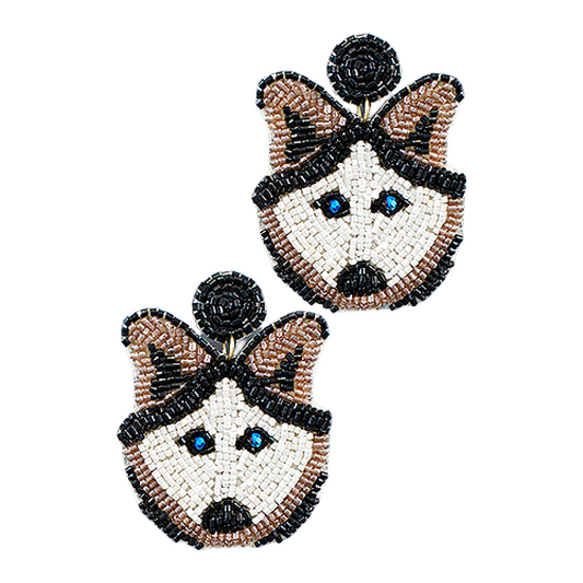 Siberian Husky Dog Breed Puppy Beaded Earrings