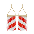 Red & White Striped Seed Bead Fringe Earrings