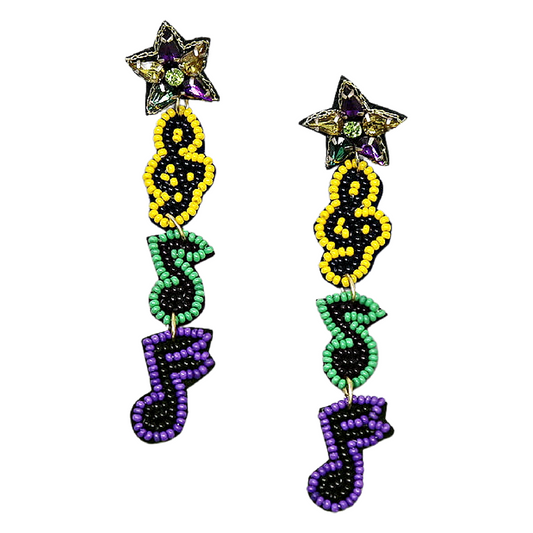 Mardi Gras Music Notes Seed Beaded Earrings