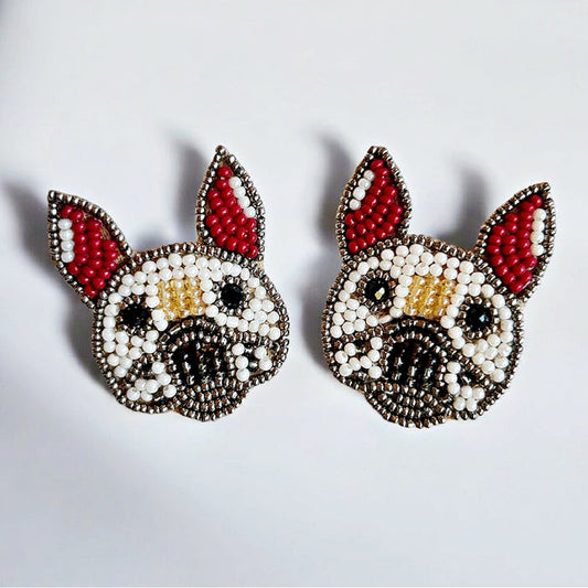 French Bulldog Frenchie Dog Breed Puppy Beaded Earrings