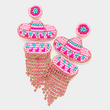 Pink Cowgirl Hat Western Rhinestone Fringe Beaded Earrings