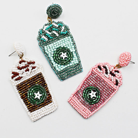 Starbucks Latte Coffee Frappe Beaded Earrings
