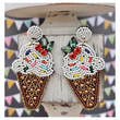 Seed Beaded Cherry Top Ice Cream Cone Earrings