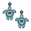 Beaded Gem Accent Blue Sea Turtle Earrings