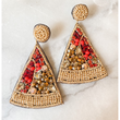Slice of Pizza Seed Bead Crystal Rhinestone Earrings