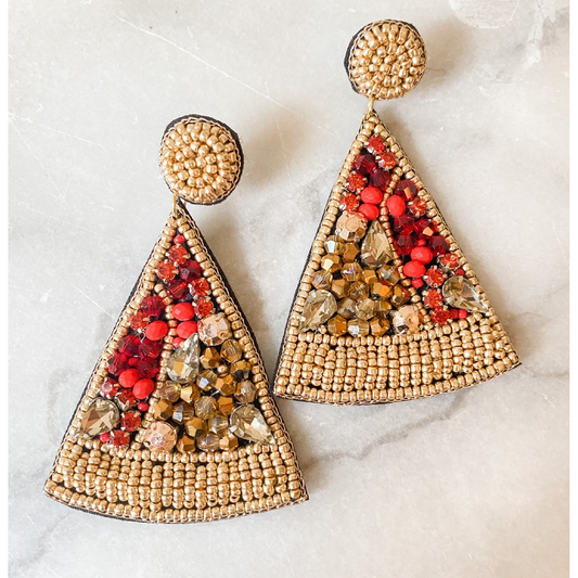 Slice of Pizza Seed Bead Crystal Rhinestone Earrings