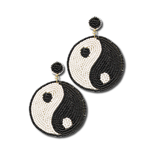 Yin Yang Symbol Seed Beaded Earrings