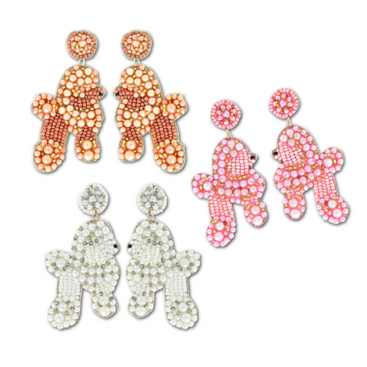 Poodle Dog Breed Seed Beaded Pearl Earrings