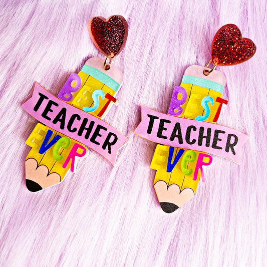 Best Teacher Ever School Theme Acrylic Earrings