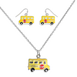 Teacher School Bus Necklace Earrings Jewelry SET