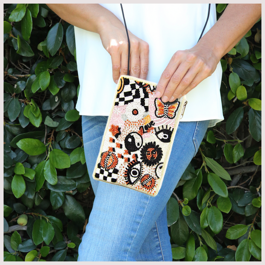 Seed Beaded Evil Eye Lucky Symbols Crossbody Bag
