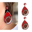 Football Sports Team Red White Beaded Teardrop Earrings