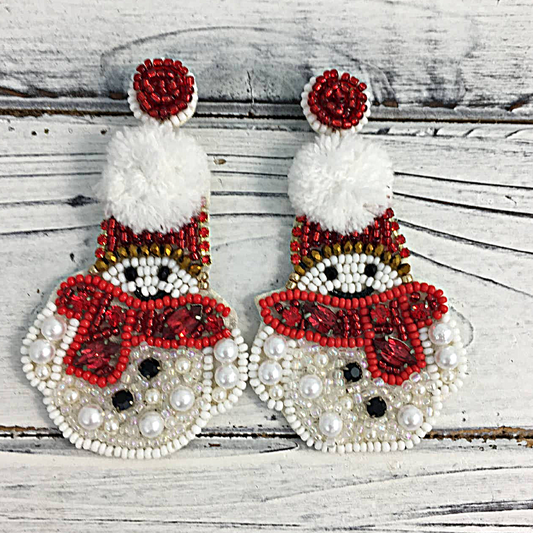 Puff Top Snowman Festive Christmas Seed Beaded Earrings