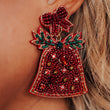Jingle Bells Crystal Christmas Seed Beaded Holiday Earrings