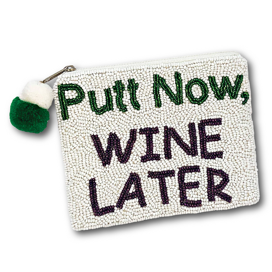 Golf Putt Now Wine Later Beaded Coin Money Storage Pouch