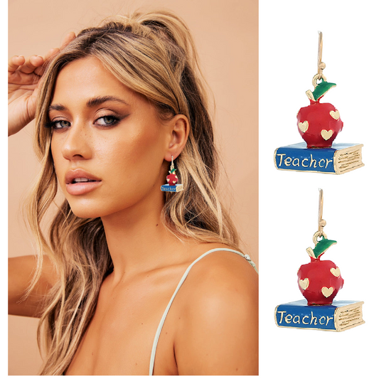 Teacher School Theme Apple Books Dangle Earrings