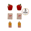 Teacher School Theme 3 PC Set of Stud Earrings