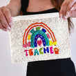 Teacher Rainbow Seed Beaded Coin Purse Money Pouch