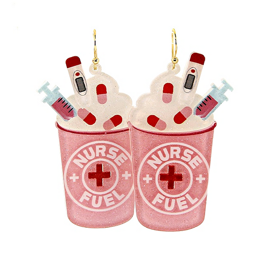 Nurse Fuel Coffee Cup Pink Acrylic Earrings