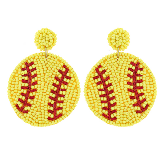 Softball Seed Beaded Sports Theme Earrings