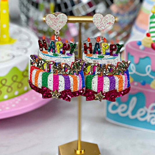 Birthday Cake Vegan Leather Glitter Earrings