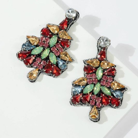 CZ Rhinestone Austrian Crystal Christmas Tree Earrings