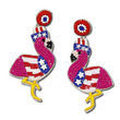 Flamingo American Flag Patriotic Beaded Earrings
