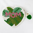 Mom Heart Shaped Leaf Theme Beaded Pouch