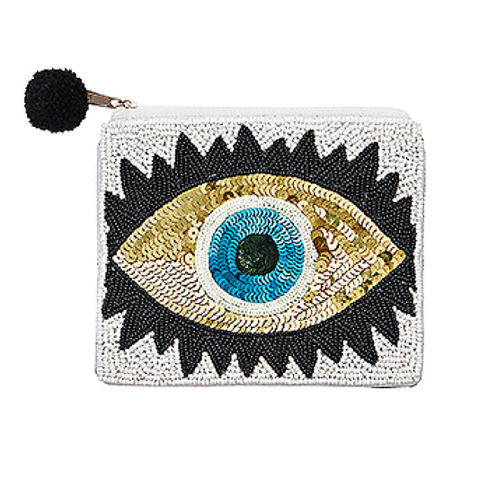 Evil Eye Sequin Seed Beaded Storage Bag Pouch