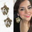 Beaded Pearl Accent Gold Sea Turtle Earrings